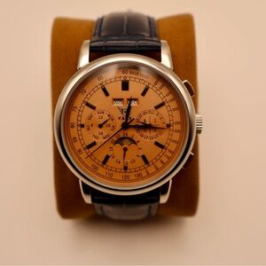 Luxury Silver and Tan Chronograph Watch